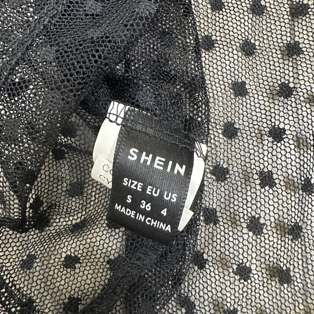 Polka Dot Ruffle Blouse S Sheer SHEIN Top Small - Picture 4 of 7